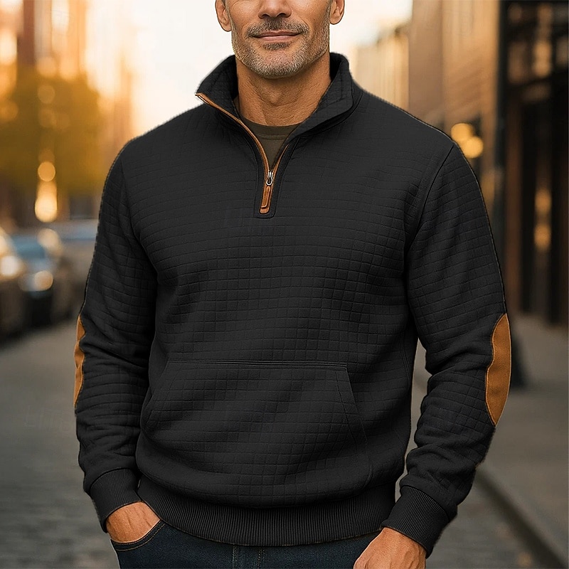 Homens Moletom Moletom Waffle Moletom com zíper Preto Azul Marinha Cáqui Cinzento Escuro Cinzento Colarinho Clerical Tecido Patchwork Textura Desportos e Ar livre Casual Diário Roupa de rua Legal de 2025 por $23.99 –P2