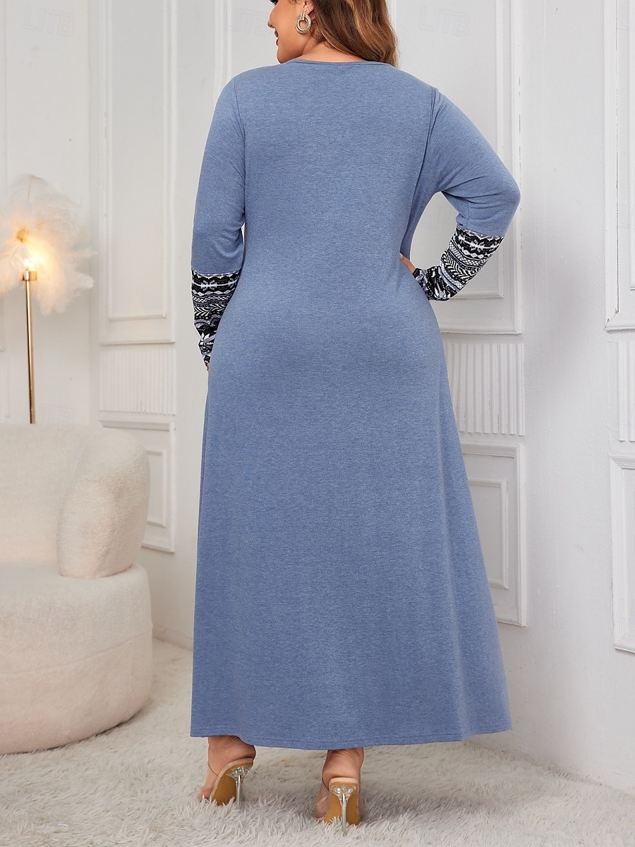 Damen Übergröße Freizeitkleid Blumen Rundhalsausschnitt Langarm Frühling Herbst Elegant Mode Modern Lässig Maxikleid Täglich Ferien Kleid 2025 - $38.99 –P2