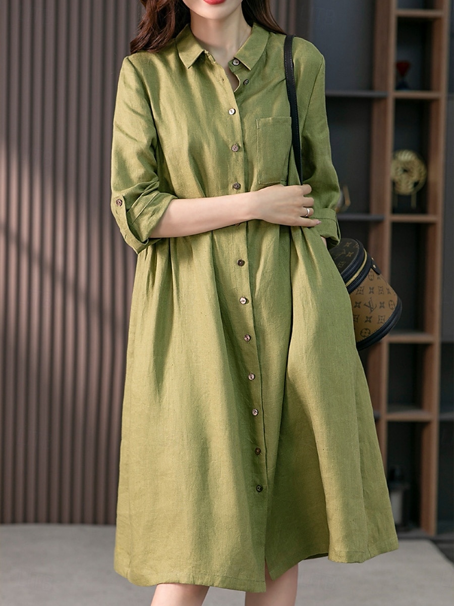 Pentru femei Rochii Midi Rochie A line Rochie de vară Casual Zilnic Fit regulat Simplu Lungime Manșon 3/4 Rever Roz Îmbujorat Trifoi Vară Primăvară Toamnă 2025 - $36.99 –P5