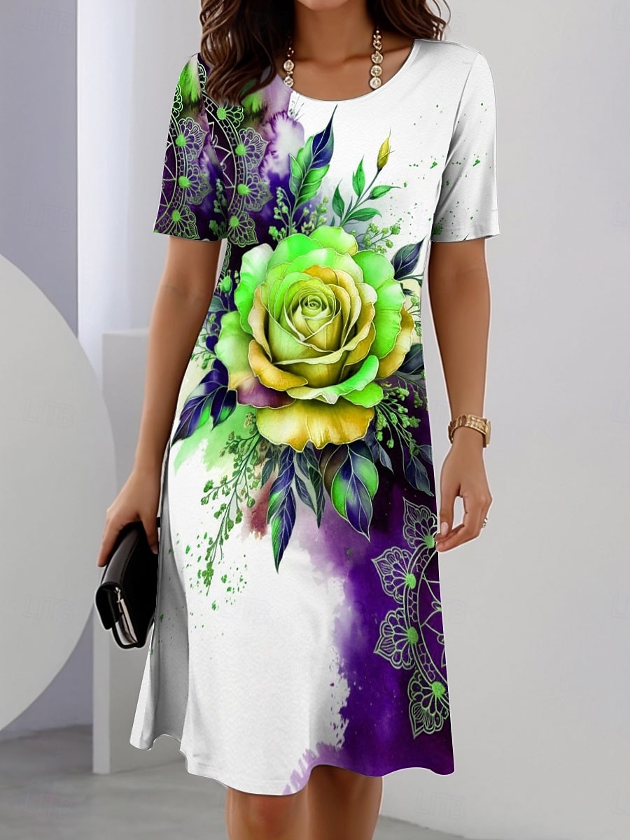 Pentru femei Rochii Midi Rochii Tricou Rochie de schimb Rochie de vară Casual Zilnic Fit regulat Floral Grafic Manșon scurt Stil Nautic Albastru piscină Mov Trifoi Vară Primăvară 2025 - $23.99 –P3