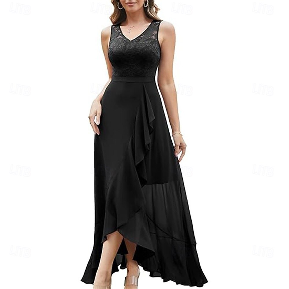 A-Linie Brautmutterkleid Elegant V Ausschnitt Asymmetrisch Chiffon Ärmellos mit Einfarbig 2025 2025 - $109.99 –P1