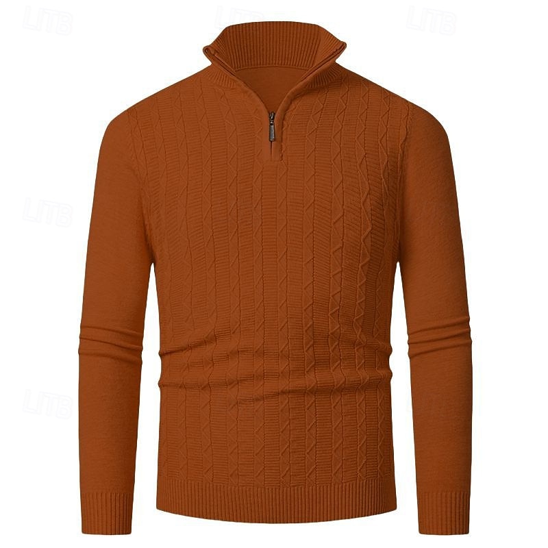 Men's Pullover Sweater Jumper Quarter Zip Sweaters Knit Sweater Cable Knit Regular Tops Knitted Plain Quarter Zip Fashion Casual Vacation Daily Wear Clothing Apparel Fall Winter Black Navy Blue S M L 2026 - $26.99 –P12