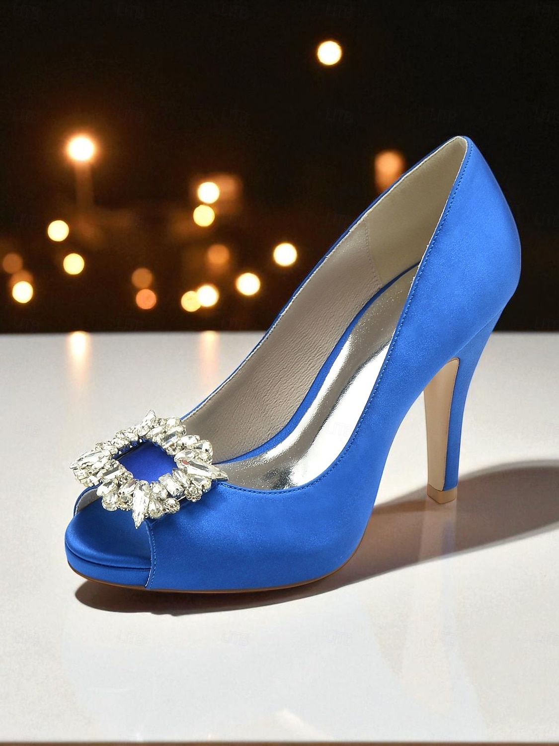 2025年 クリスタルバックル付きレディースサテンピープトゥパンプス - カクテルパーティーや夜のイベントに最適な、クラシックな女性用ハイヒールドレスシューズ  コレクション – $59.99 –P3
