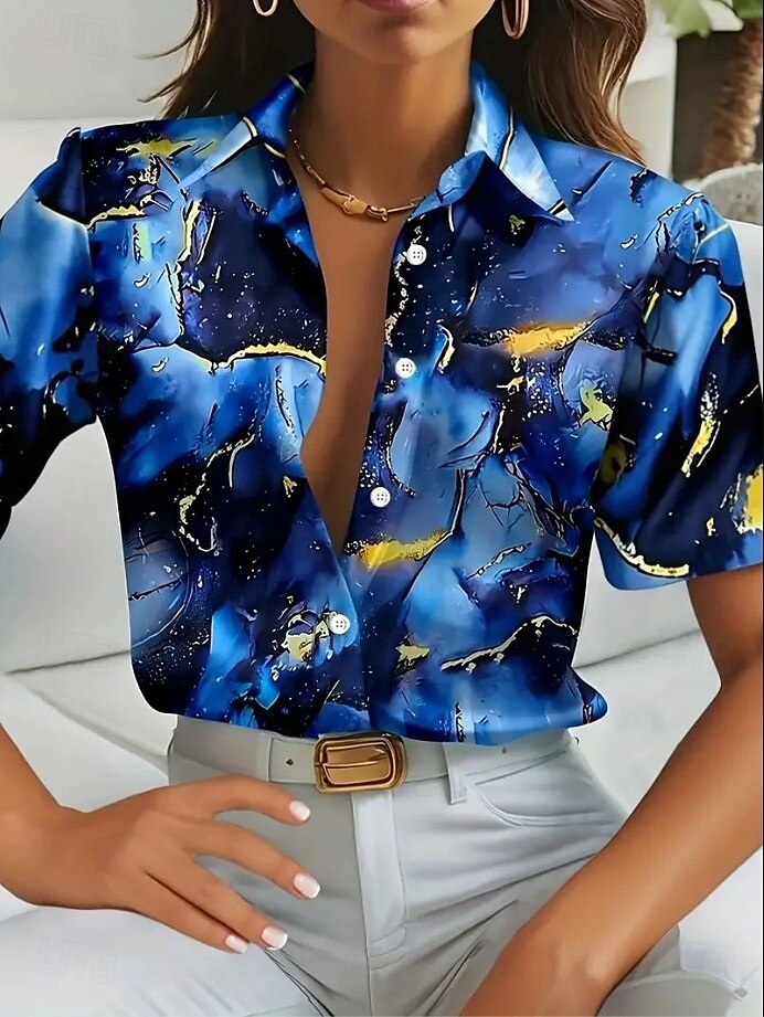 Femmes Chemise Graphique 3D ancien Tropical Quotidien Manche Courte Col de chemise Hauts Réguliers Quotidien Bleu Vert Été Printemps de 2025 ? $24.99 –P7
