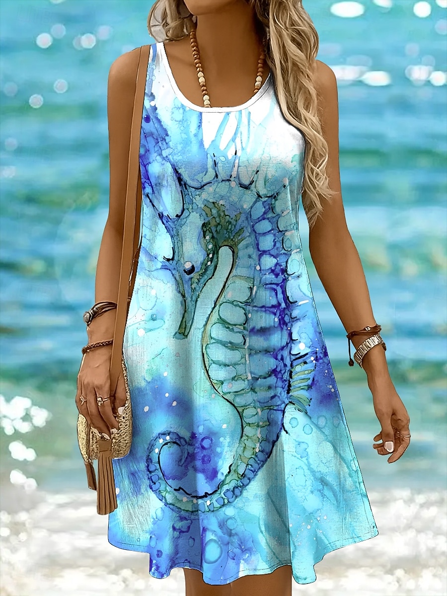 Per donna Mini Abito Vestito Estivo Abito a trapezio Abito a spalle scoperte Vacanza Casual Ferie Spiaggia Vestibilità regolare Ombre Grafico Animale Senza Maniche Girocollo Giallo Rosa Blu Viola del 2026 a $24.99 –P1