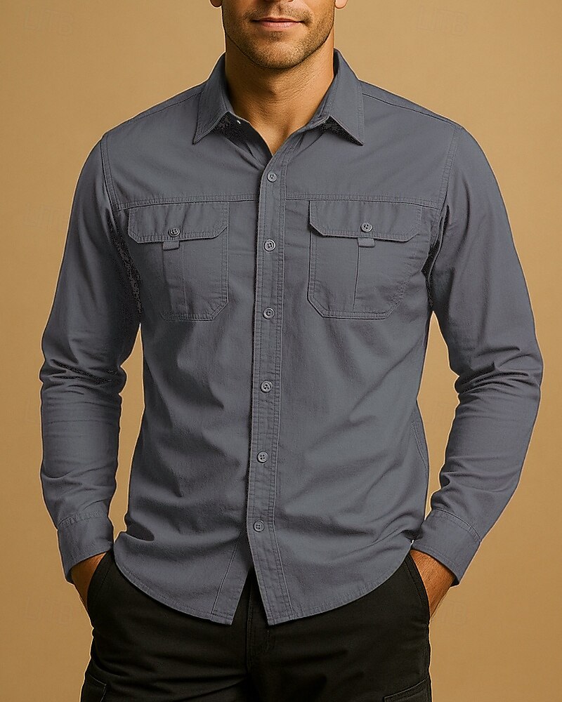Per uomo camicia cargo Camicia da escursionismo Camicia militare Manica Lunga Collo ripiegato Maglietta Top Esterno Asciugatura Rapida Leggero Traspirante Cotone Nero Verde militare Cachi Caccia del 2025 a $26.99 –P5