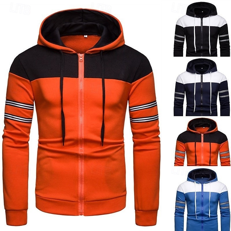 Hombre Sudadera Sudadera con capucha y cremallera completa Negro Azul Marino Azul Piscina Naranja Con Capucha Plano Retazos Cremallera Bloque de Color Deporte Casual Diario Ropa de calle Fresco Ropa 2025 - $23.99 –P1