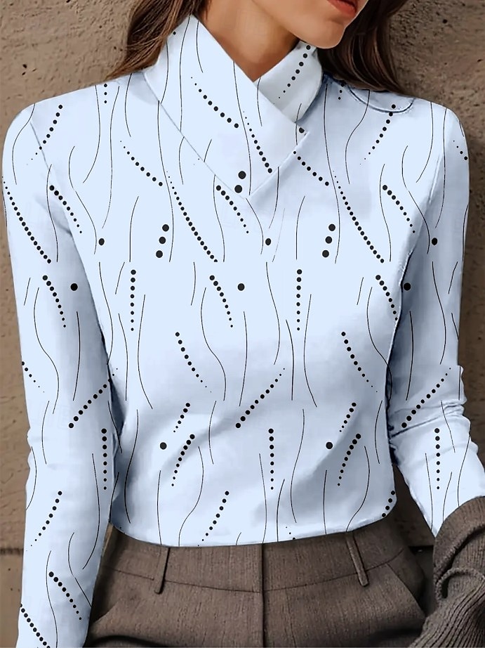 Pentru femei Tunică Grafic Geometric Abstract Elegant Epocă Stilat Manșon Lung Gât Înalt Topuri obișnuite Zilnic Roz Îmbujorat Albastru piscină Alburiu Toamnă Iarnă 2025 - $24.99 –P2