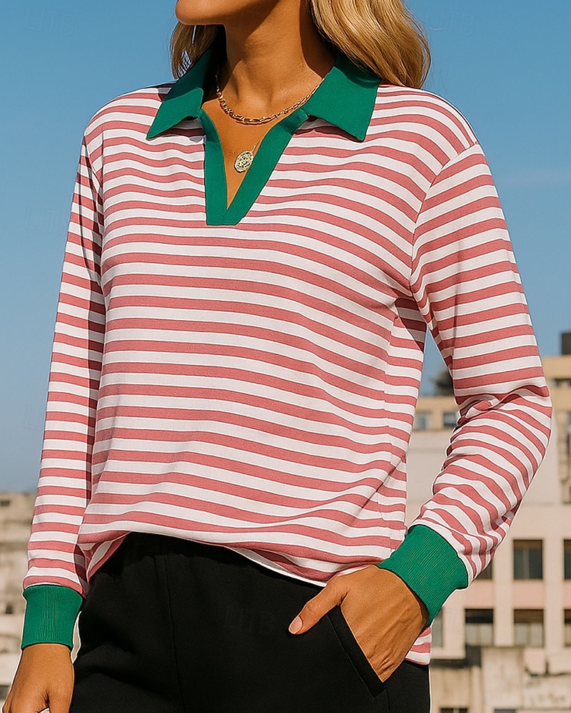 Mujer Sudadera tipo jersey Tops casuales Manga Larga Camiseta Ropa Deportiva Escote en Pico Protección Solar Resistente al Viento Al Aire Libre Ropa de deporte Ropa de Deporte Rayas Rosa oscuro Negro 2025 - $23.99 –P3