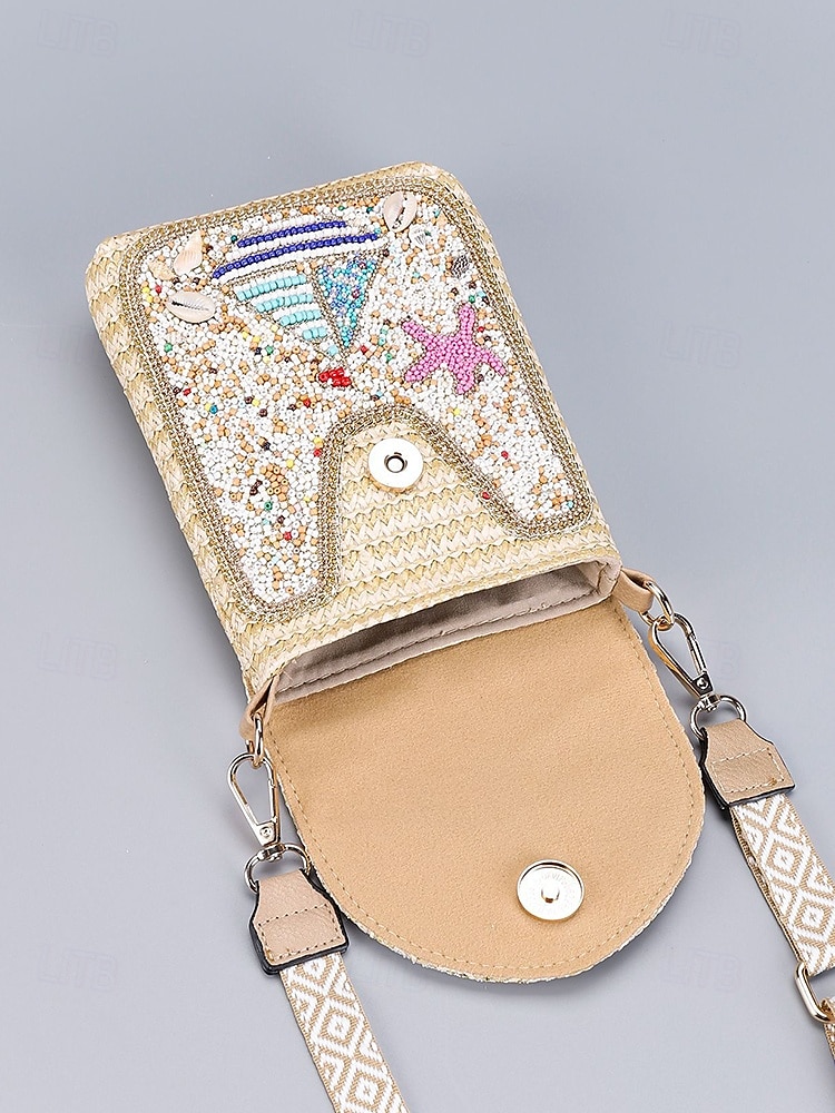 Borsa a tracolla con perline da donna con design a farfalla colorata, stile bohémien, borsa a tracolla casual e da viaggio per donna, perfetta per spiaggia, vacanze e gite estive del 2025 a $18.99 –P9
