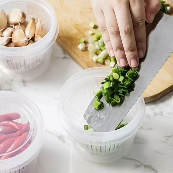 Lot de 5 boîtes de conservation pour aliments avec couvercles, récipients de conservation pour oignons, gingembre et ail, bols de préparation ronds avec drainage pour réfrigérateur, organisateur de 2025 ? $10.49 –P6