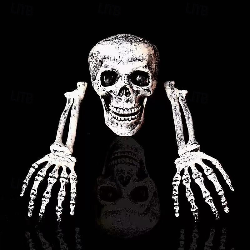 Halloween-skelett, banbrytande dekorationsset, realistiska dödskalle- och armstöttor för utomhusträdgårdsdekor, läskigt Halloween-skelett-rekvisitakit 2026 - $20.99 –P5