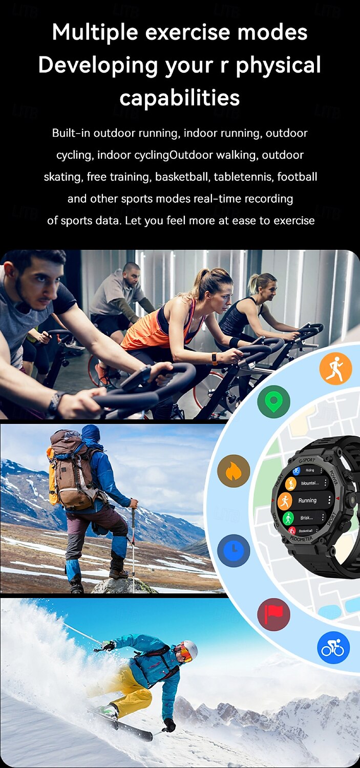 Reloj inteligente deportivo para hombre, con linterna LED, Bluetooth, llamadas, control del ritmo cardíaco, asistente de voz, SOS, para exteriores, 1,52 2025 - $23.99 –P4
