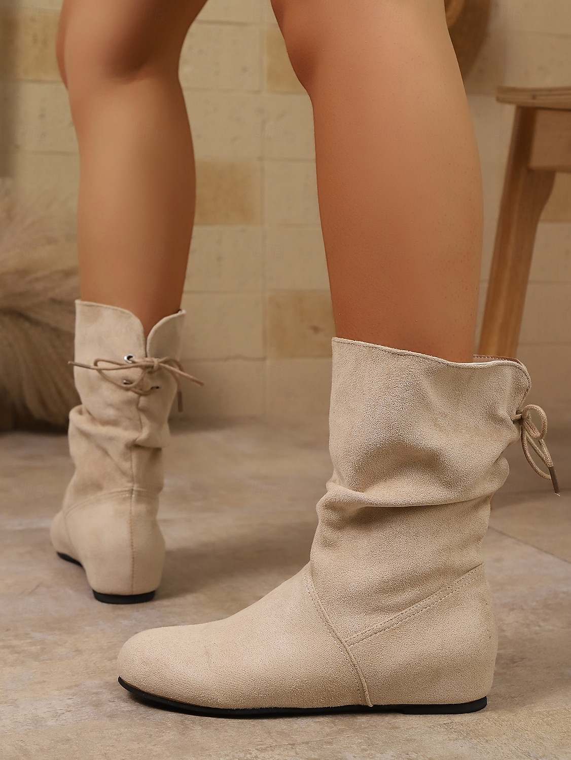 stivali da donna in finta pelle scamosciata nera, morbidi fino a metà polpaccio – stivaletti invernali con tacco piatto, calzature comode e casual per il freddo del 2026 a $42.99 –P2