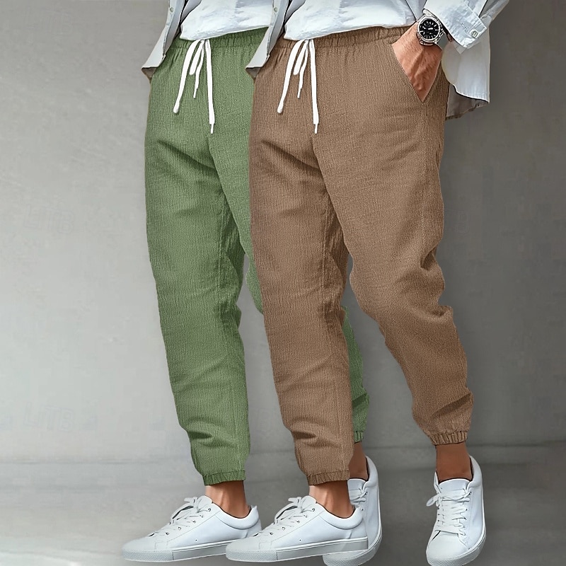 Herre Linbukser Bukser Sommerbukser Strandbukser Uformelle bukser Lomme Elastisk midje Helfarge Komfort Pustende Full lengde utendørs Hjem Daglig Ferie Klassisk Stil Lys khaki + svart Lys khaki 2025 - $27.99 –P5