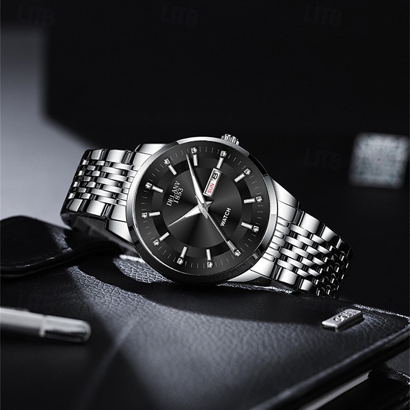 Die neue Edelstahlband große Ziffernblatt modische Herren Business Uhr mit IPX7 Wasserbeständigkeit leuchtendem Kalender und Tagesanzeige Freizeit Quarz Uhr einfache und vielseitige Herren Sport 2026 - $22.99 –P1