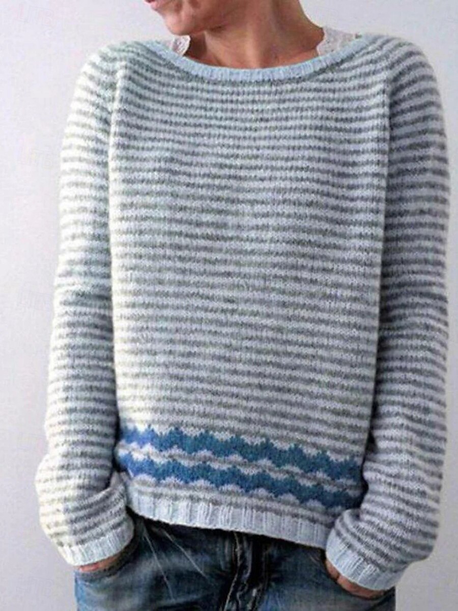 Damen Pullover Lässig Weich Grafik Geometrisch Gerippt Rundhalsausschnitt Gestrickt Druck Langarm Normale Oberteile Stricken Outdoor Täglich Wochenende Gelb Blau Herbst Winter 2025 - $53.99 –P2