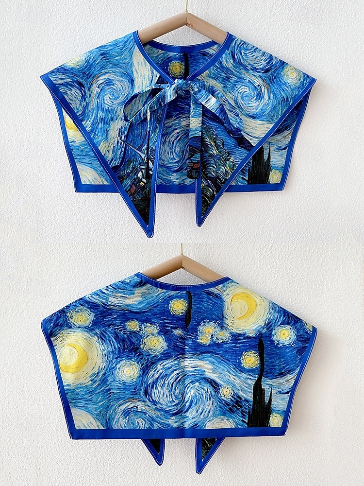 Col amovible imprimé artistique pour femme – col foulard coloré inspiré de Van Gogh, style rétro vintage, accessoire de mode élégant pour tenues décontractées, tenues de bureau et événements artistiques de 2025 ? $11.99 –P7