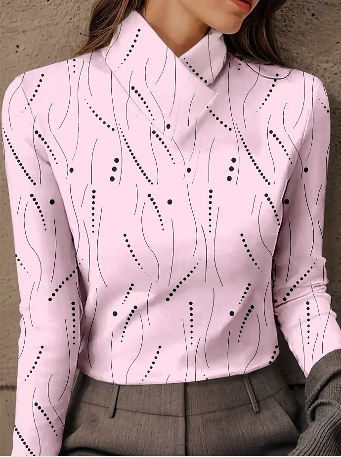 Pentru femei Tunică Grafic Geometric Abstract Elegant Epocă Stilat Manșon Lung Gât Înalt Topuri obișnuite Zilnic Roz Îmbujorat Albastru piscină Alburiu Toamnă Iarnă 2025 - $24.99 –P3