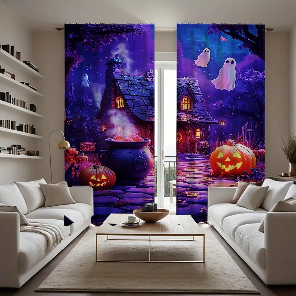 2 paneler halloween gardin gardiner mørkleggingsgardiner til stue soverom kjøkken vindusbehandlinger termisk isolert rommørking 2025 - $25.99 –P1