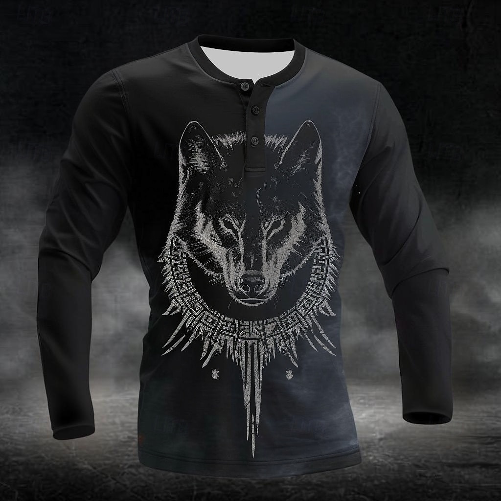 Homme Graphique Loup Viking Chemise Henley manche longue ancien Mode Mignon Occasionnel Fête Sortir Printemps & Automne Toutes saisons Noir bleu marine Henley T-shirt Henley de 2025 ? $21.99 –P1