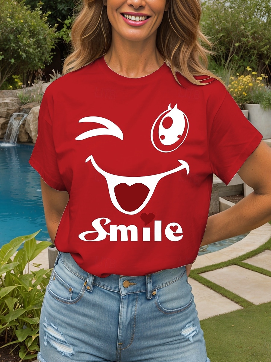 Femmes T-shirt Cœur Graphique Lettre ancien Élégant Classique Manche Courte Col ras du cou Col rond Hauts Réguliers Quotidien Week-end Imprimé Noir Blanche Jaune Rose Claire Rouge Été de 2025 ? $19.99 –P6