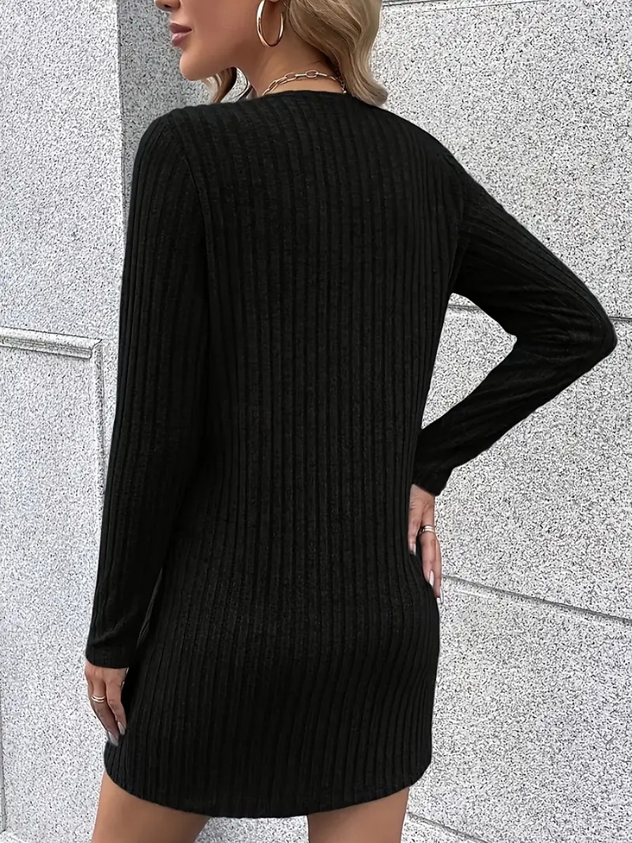 Femmes Mini Robe Robe Tricot Robe Décontractée Robe d'Hiver Mode Moderne Quotidien Date Week-end Coupe régulière Uni manche longue Col en V Noir Abricot Printemps Automne Hiver de 2025 ? $19.49 –P10