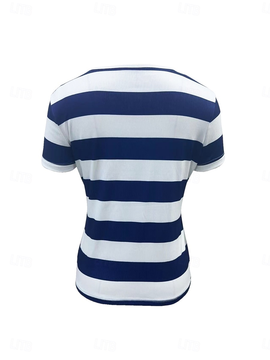Damen T Shirt Reißverschluss Tasche Druck Gestreift Mode Stilvoll Modern Kurzarm V Ausschnitt Normale Oberteile Täglich Wochenende Blau Schwarz Wein Armeegrün Sommer 2026 - $28.99 –P4