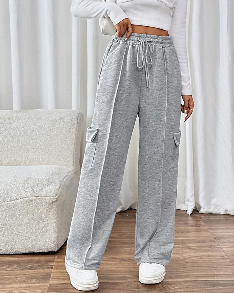 Femmes Joggings Jambe large Pantalons Mode Streetwear Longueur complète Taille haute Uni Avec Poches Taille Élastique Respirabilité Confortable Micro-Élastique Rue Tenue quotidienne Sortir Gris de 2025 ? $24.99 –P4
