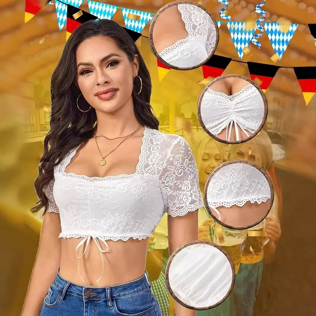 Oktoberfest Blonde Beskåret Dirndl bluse Hushjelp bayerske Tysk München Enger Dame Karneval Fest Tradisjonell stil klut 2025 - $18.99 –P2