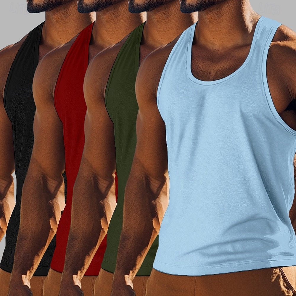 Hombre Camiseta sin mangas Chaleco Camisetas Interiores Camisa sin mangas Sin Mangas Cuello redondo Cuchara Verano Color sólido Plano Moda Básico Clásico 4 Piezas Calle Casual Deportes A B C Camiseta 2025 - $37.99 –P6