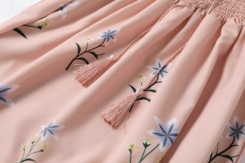 rochie midi pentru femei boem cu decolteu în V broderie florală talie elastică șnur cu mânecă scurtă vacanță la plajă roz confortabil potrivire regulată îmbrăcăminte ocazională de vară 2025 - $31.99 –P10