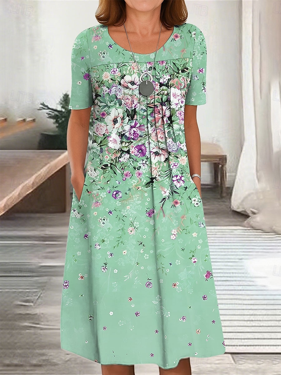 Damen Midikleid T-Shirt-Kleid A Linie Kleid Sommerkleid Urlaub Lässig Täglich Normale Passform Blumen Grafik Kurzarm Rundhalsausschnitt Rosa Blau Grün Sommer Frühling 2025 - $31.99 –P1