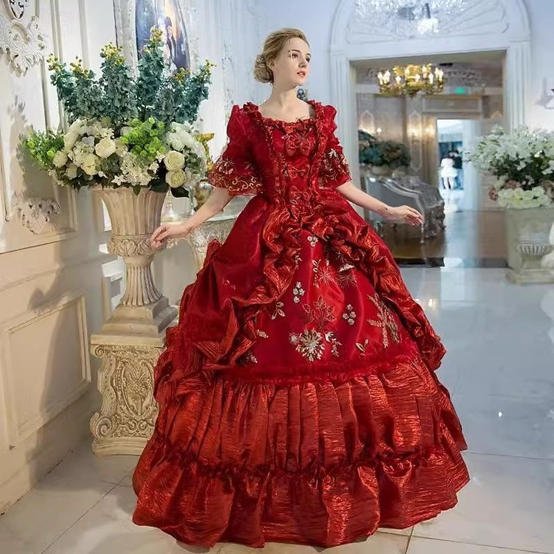 Vintage Rococo Renaissance Maxi Dress Normal Juliet Sleeve Princess Bride Pleated Flounced Princess Round Neck Fancy Dress Women's Halloween Carnival Masquerade Party Halloween Performance Adults 2026 - $372.09 –P2