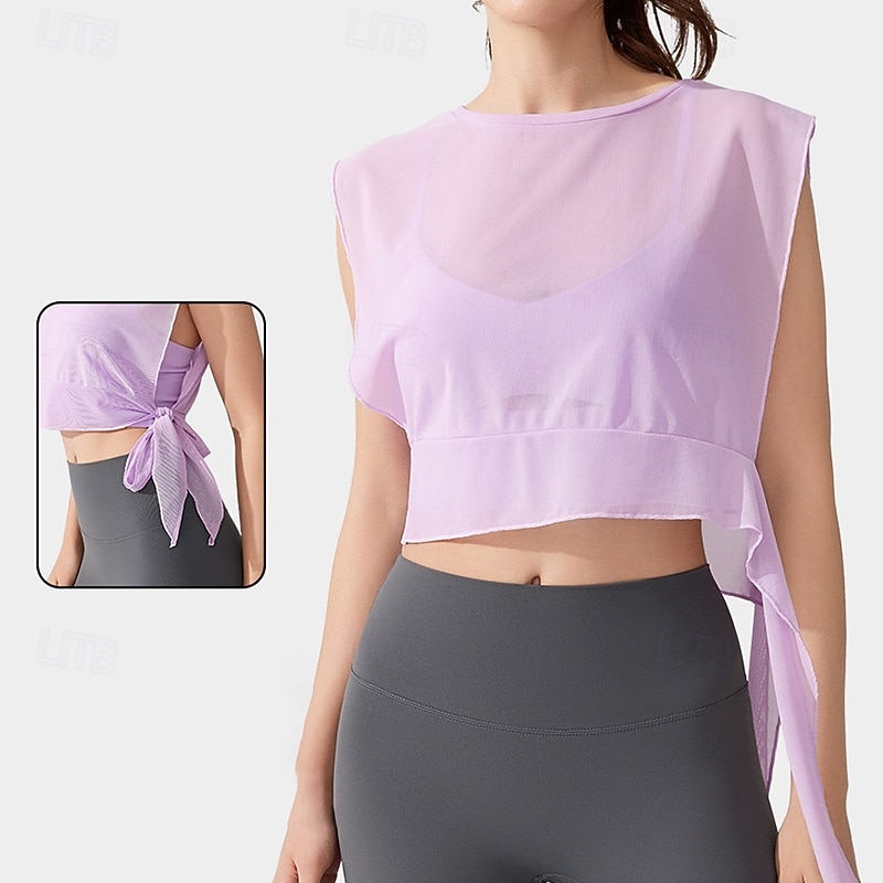 Mulheres Camisa curta de treino Top de ioga Secagem Rápida Respirável Sem Manga Esportes Côr Sólida Blusas Para Academia Esportivo Pilates Roupas Esportivas de 2026 por $12.99 –P1