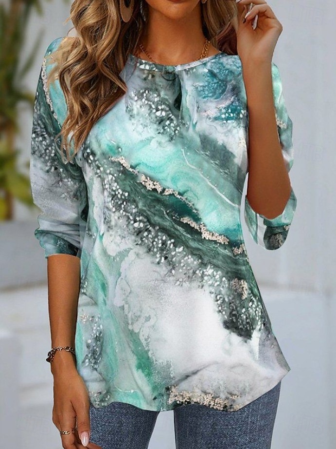 Damen T-Shirt Langarm Rundhals Langarm Tunika Grafik Geometrisch Gestreift Vintage Stilvoll Rundhals Reguläre Oberteile Täglicher Druck Schwarz Weiß Pink Blau Braun Herbst Vorherbst 2026 - $24.99 –P5