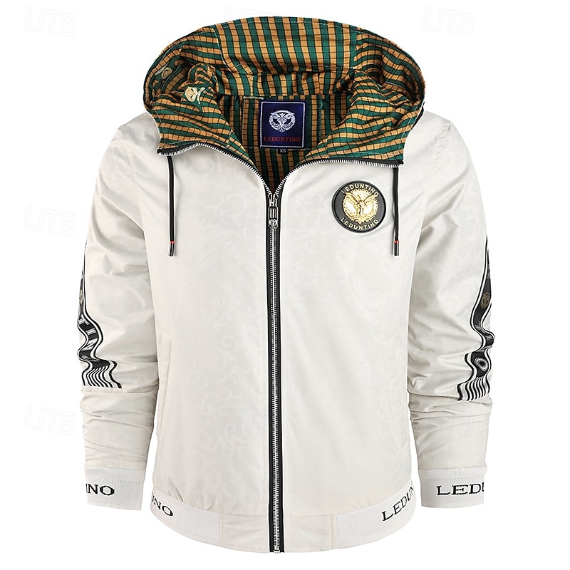 Herren Outdoorjacke Freizeitjacke Urlaub Täglich Winddicht Warm Tasche Herbst Winter Druck Mode Klassisch Mit Kapuze Regulär Schwarz Weiß Jacken 2025 - $51.99 –P1