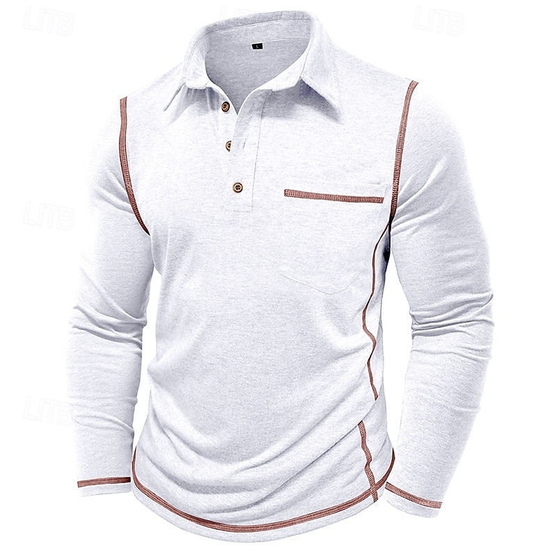 Homens Pólo Camisa de golfe Desportos e Ar livre Casual Colarinho Clerical Clássico Manga Longa Roupa de rua Legal Tecido Bolso frontal Primavera & Outono Normal Preto Branco Azul Verde Cáqui Cinzento de 2026 por $31.99 –P2