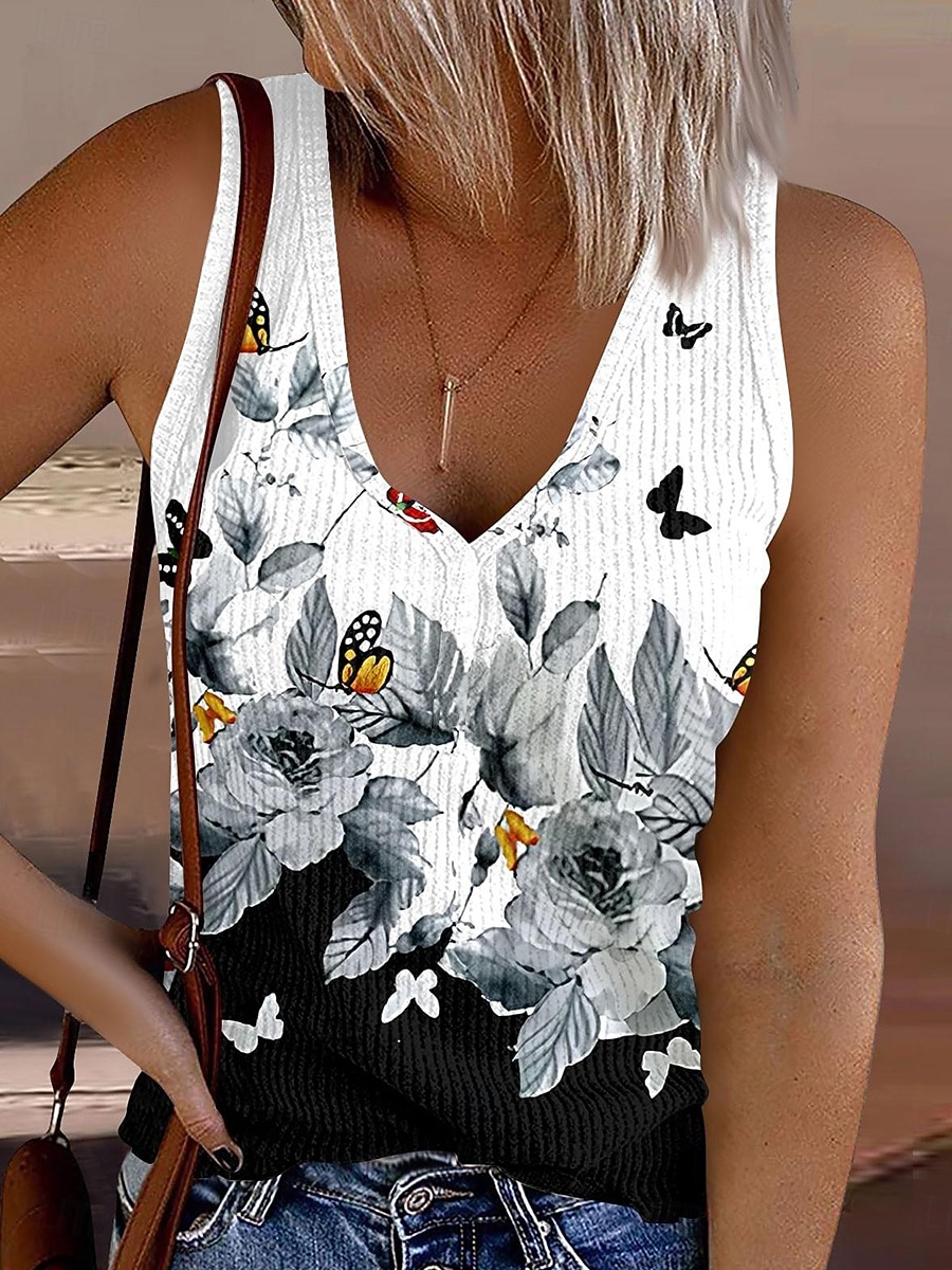 Per donna Canotta a canotta Stampato Floreale Grafico Vintage Elegante Casual Senza Maniche Senza maniche Scollo a V Top Regolari Quotidiano Blu Rosa Azzurro cielo Grigio Estate Primavera del 2026 a $19.99 –P2