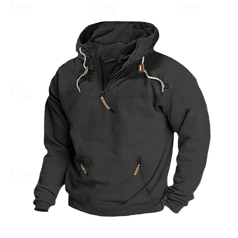 Męskie Bluza z Kapturem Bluza z kapturem na zamek błyskawiczny Taktyczna bluza z kapturem Czarny Zieleń wojskowa Granatowy Żółtobrązowy Kaptur Równina Kieszeń Quarter Zip Sport i turystyka Codzienny 2026 - $24.99 –P1