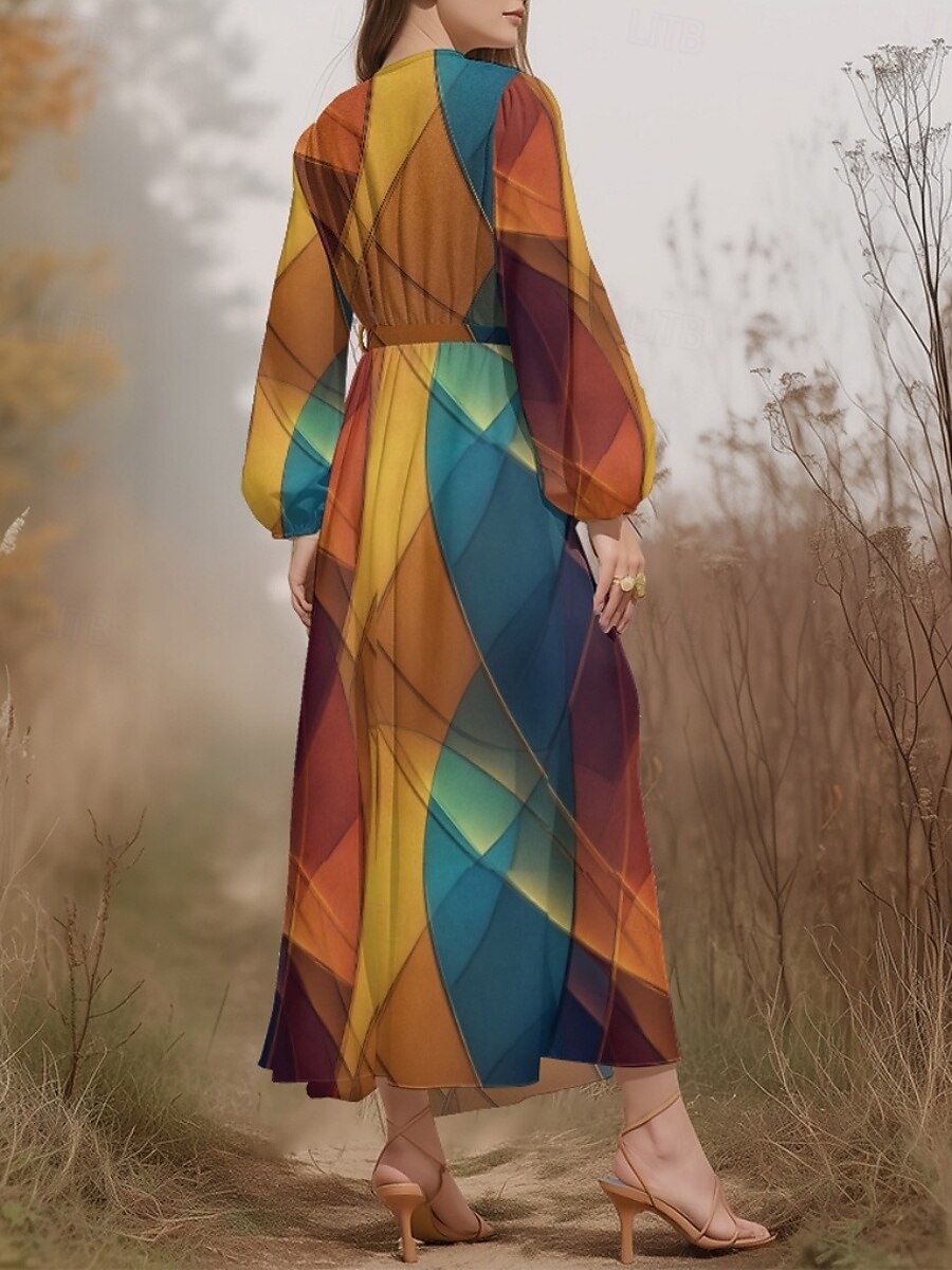 Damen Midikleid Freizeitkleid Chiffon Schwingkleid Modern Urlaub Täglich Wochenende Normale Passform Geometrisch Farbverläufe Langarm V Ausschnitt Schwarz Gelb Königsblau Blau Sommer Frühling Herbst 2025 - $31.99 –P10