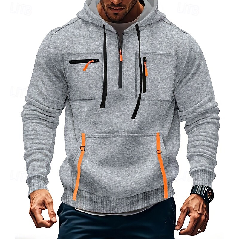 Homme Sweat à capuche Sweat à capuche quart zippé Sweat à capuche tactique Noir Vert Véronèse bleu marine Kaki Gris Clair À capuche Uni Avec Poches Sport & Loisir Occasionnel Quotidien Streetwear de 2025 ? $25.99 –P1