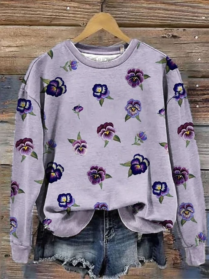 Femmes Sweatshirt Pull Fleuri Graphique Chaud Actif ancien manche longue Col ras du cou Hauts Réguliers Rue Tenue Quotidienne Occasionnel Imprimé Violet Fuchsia Orange Parme Beige Printemps Automne de 2025 ? $24.99 –P2