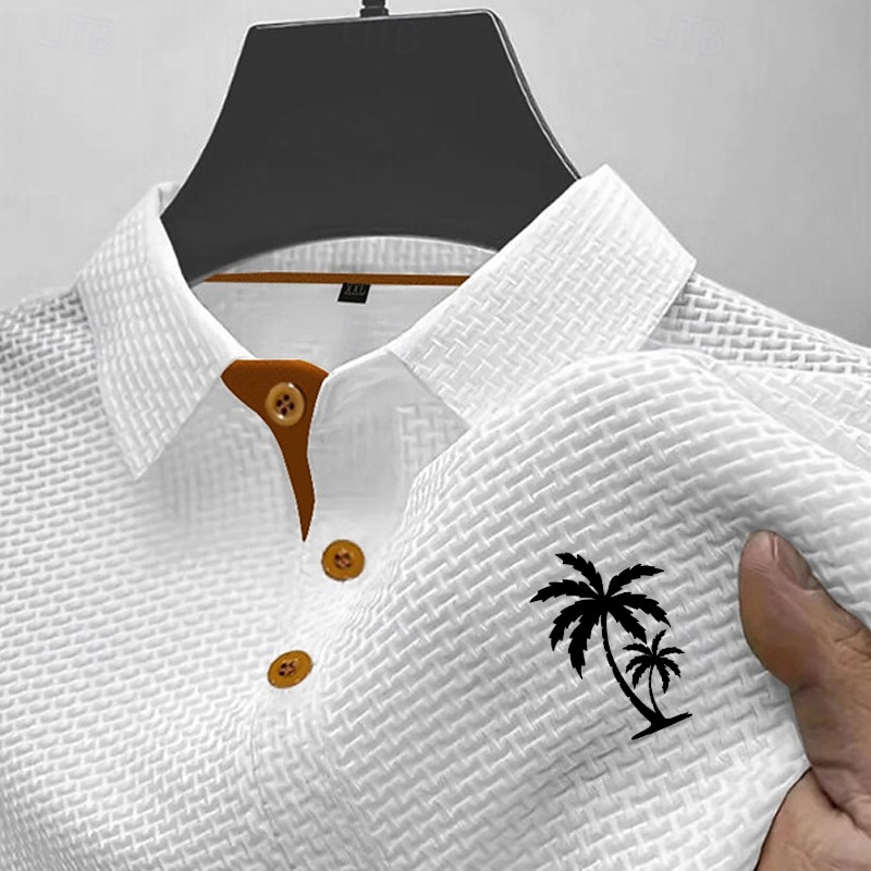 Per uomo Polo in seersucker di seta ghiaccio Maglia da golf Casuale Lavoro Bavero Manica Corta Essenziale Moderno Albero di Cocco Jacquard Bottoni Estate Primavera Vestibilità regolare Blu Nero del 2026 a $20.99 –P1