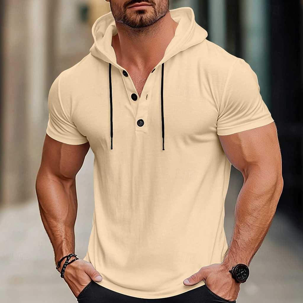 Муж. Футболка Короткие рукава Толстовка с капюшоном Капюшон Лето Все сезоны Сплошной цвет Мода Оригинальный рисунок Спортивные Кулиска Классический Капюшон Для улицы Повседневные На выход 2026 - $20.99 –P2