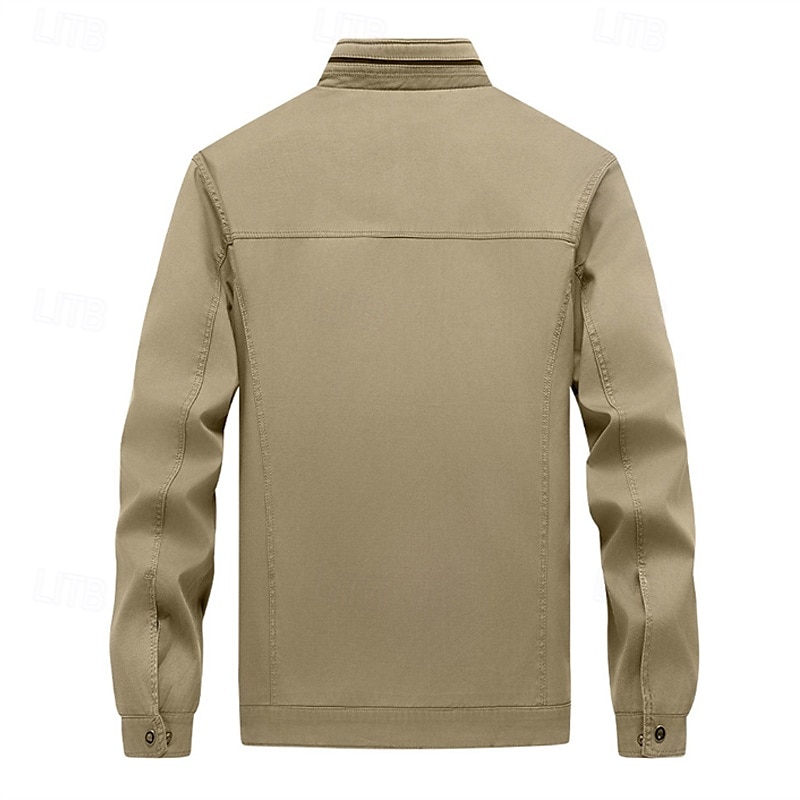 Homme Veste Légère Veste Cargo Veste Décontractée Vacances Quotidien Chaud Avec Poches Automne Hiver Uni Mode Classique Col montant Régulier Kaki clair Kaki Veste de 2025 ? $44.99 –P3