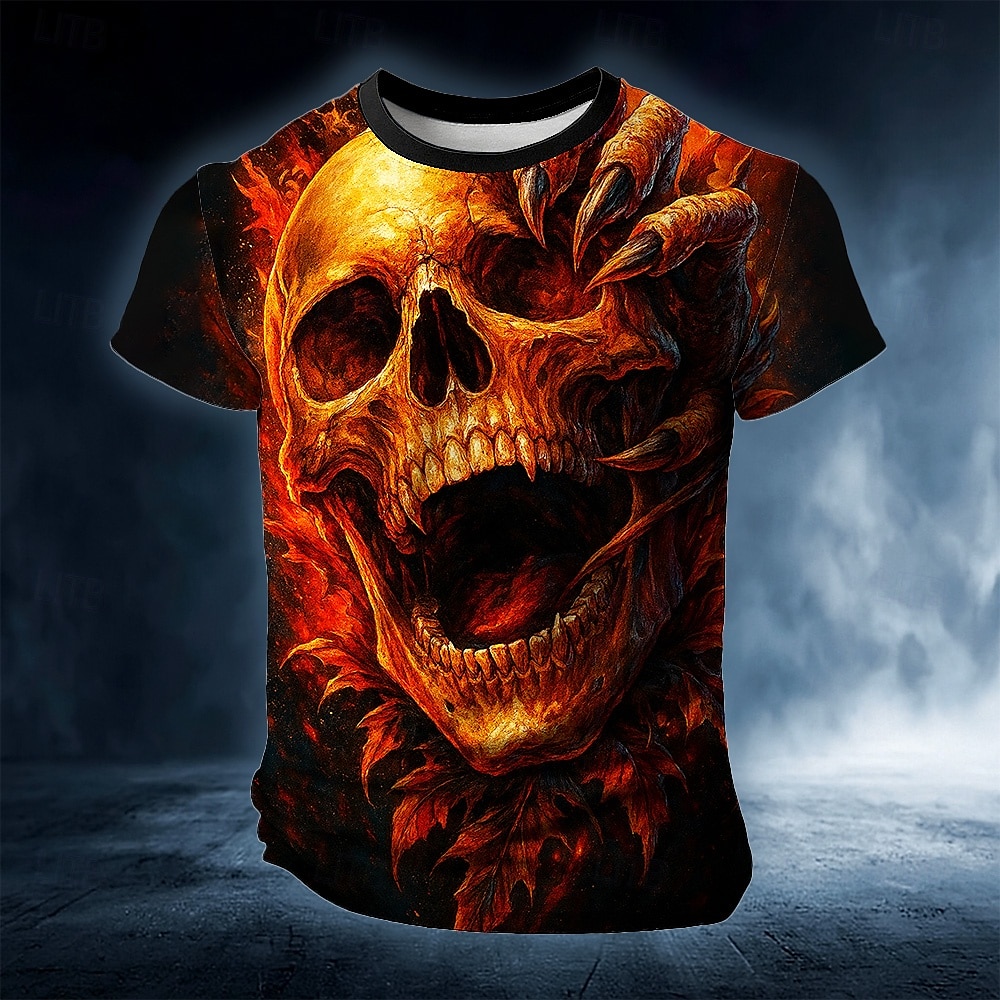 Halloween Voor heren Doodskoppen 3D Print 3D T-shirt Korte mouw T-shirt 3D-afdrukken Strakke ronde hals Overhemd overdreven Ontwerper 3D Feest Straat Casual Rood blauw Groen Zomer Lente Alle seizoenen 2025 - $17.99 –P1