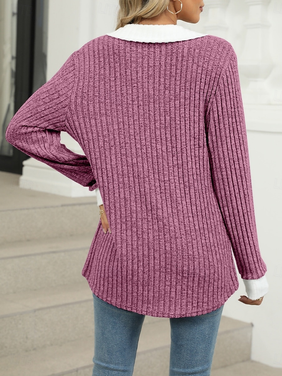 Dames Overhemd Effen Kleur Stijlvol Casual Lange mouw V-hals Normale tops Dagelijks Lapwerk Zwart Rood blauw Fuchsia Lente Herfst 2025 - $24.99 –P8