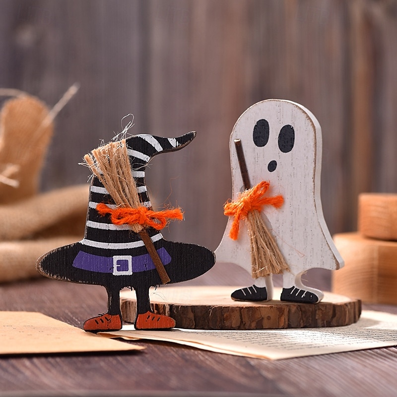 Halloweenská dřevěná vrstvená dekorace na tác s duchy a netopýry, strašidelné halloweenské ozdoby na stůl, rustikální dřevěné cedule pro vrstvené vystavení táců a dekorace na párty. 2025 - $6.49 –P5