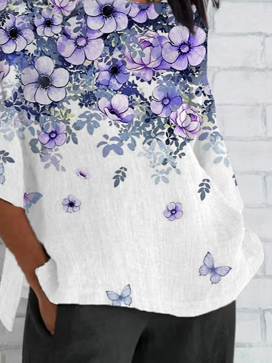 Pasqua Per donna Maglietta Ombre Floreale Grafico Vintage Classico Casual Manica 3/4 Girocollo Top Regolari Quotidiano Weekend Abbigliamento mare Stampato Viola Estate Primavera Autunno del 2025 a $25.99 –P3